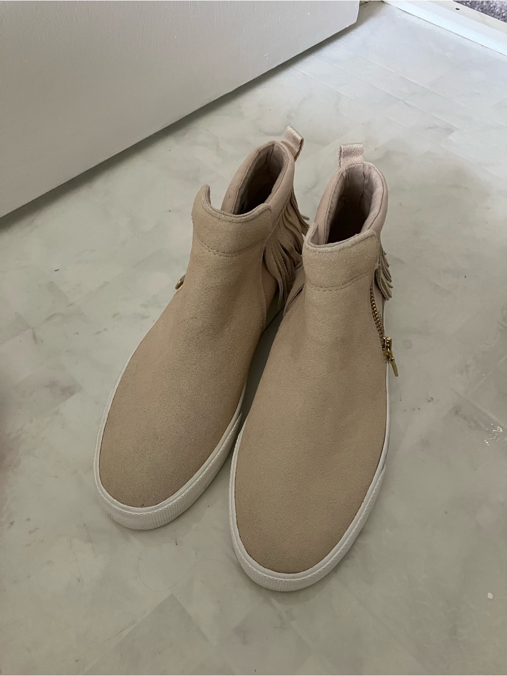 Keds cream suede fringe sneaker booties